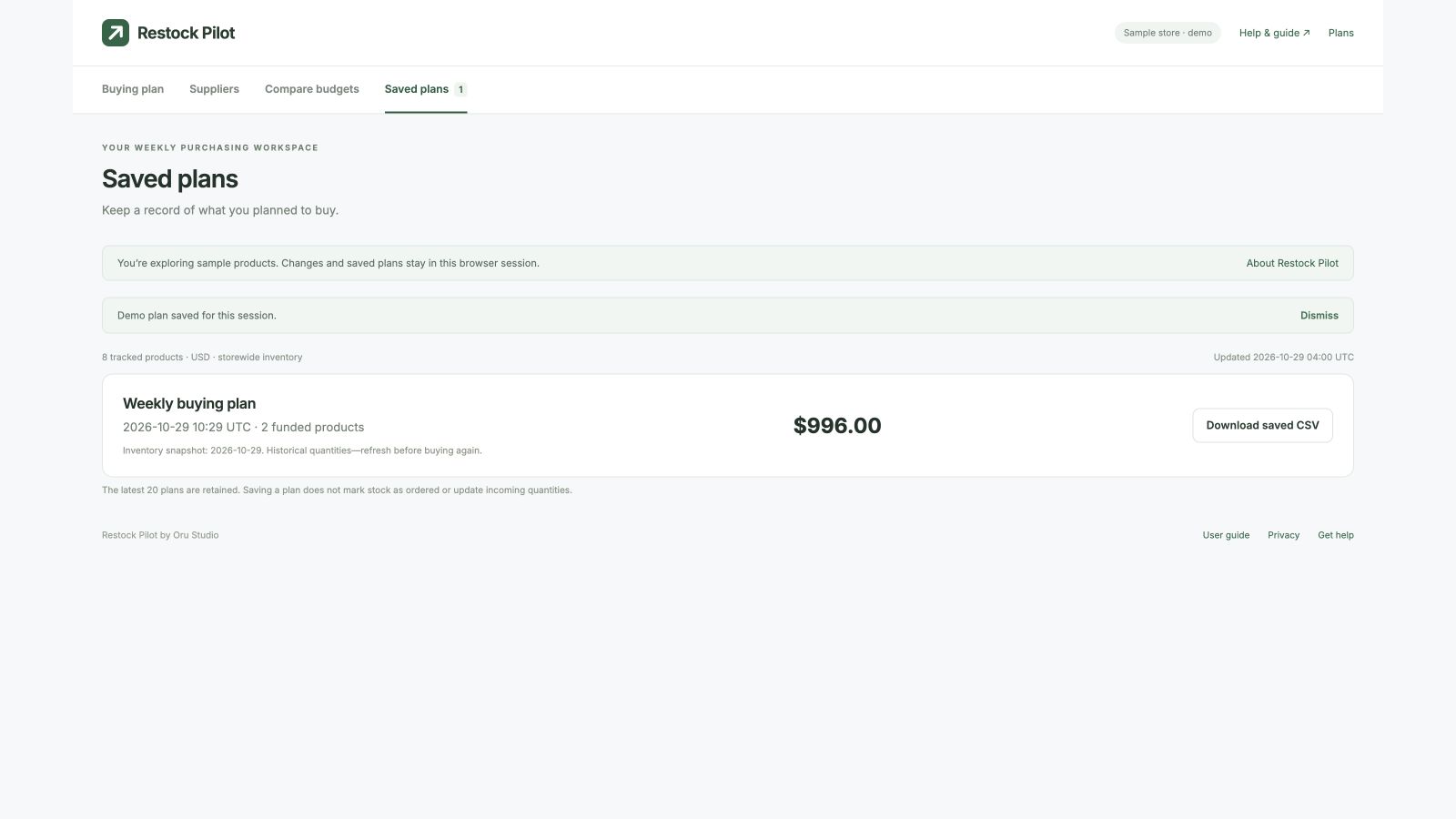 Saved buying plan history
